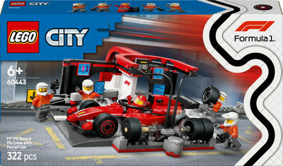 LEGO City 60443 F1 pitstop en pitcrew met Ferrari auto